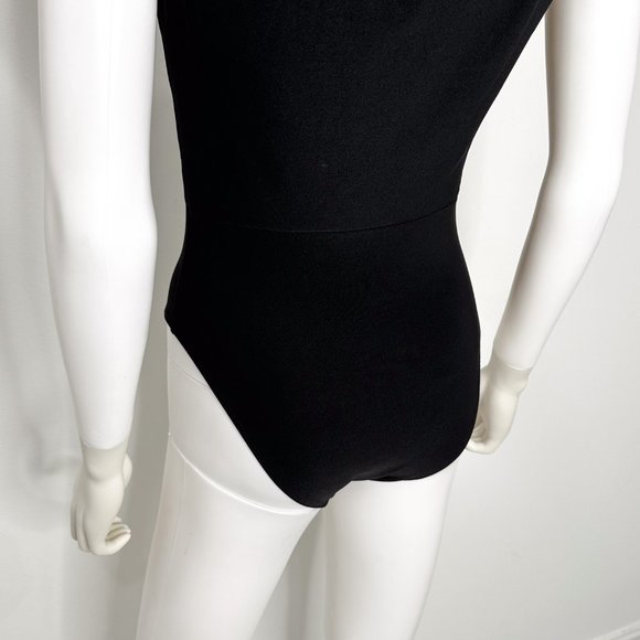 Miss Selfridge Shoulder Pad Sleeveless Plunge Neck Cutout Bodysuit in Black Sz 6 - Picture 10 of 13